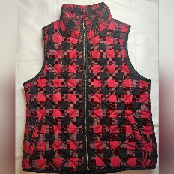 Si Style Womens Red Buffalo Plaid Full Zipper Vest With Side Pockets Size Large - Picture 1 of 9